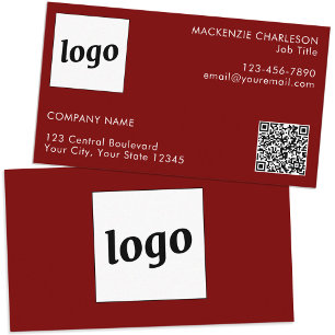 Carte De Visite Logo simple et texte QR Code noir Bourgogne rouge