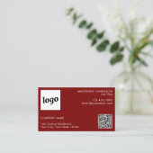 Carte De Visite Logo simple et texte QR Code noir Bourgogne rouge (Debout devant)