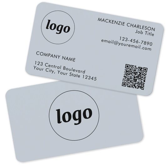 Carte De Visite Logo simple et texte QR Code Poudre bleu