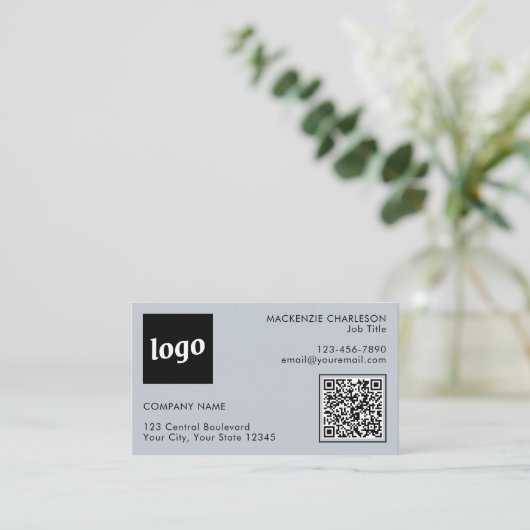 Carte De Visite Logo simple et texte QR Code Poudre bleu (Debout devant)