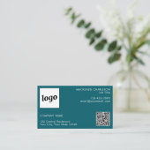 Carte De Visite Logo simple et texte QR Code Turquoise vert (Debout devant)