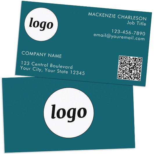 Carte De Visite Logo simple et texte QR Code Turquoise vert