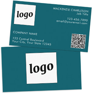 Carte De Visite Logo simple et texte QR Code Turquoise vert
