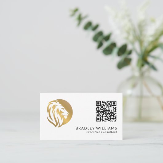 Carte De Visite Logo simple Lion Or avec code QR (Debout devant)