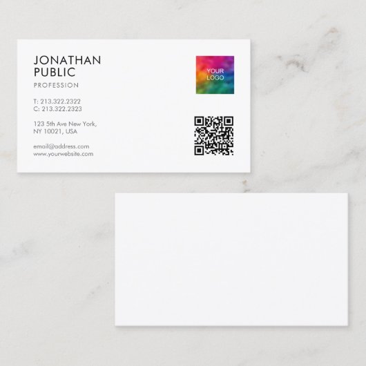Carte De Visite Logo simple moderne élégant Code QR Professionnel (Devant / Derrière)