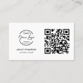 Carte De Visite Logo Simple Moderne Icône Sociale Code QR Noir Bla (Dos)