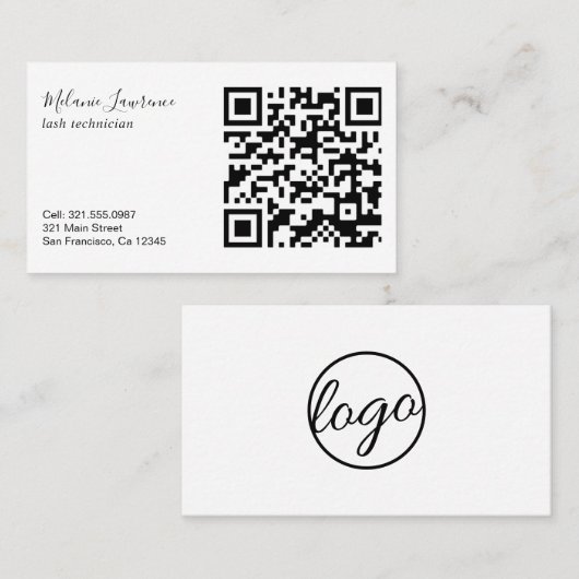 Carte De Visite Logo simple moderne noir et blanc Code QR (Devant / Derrière)