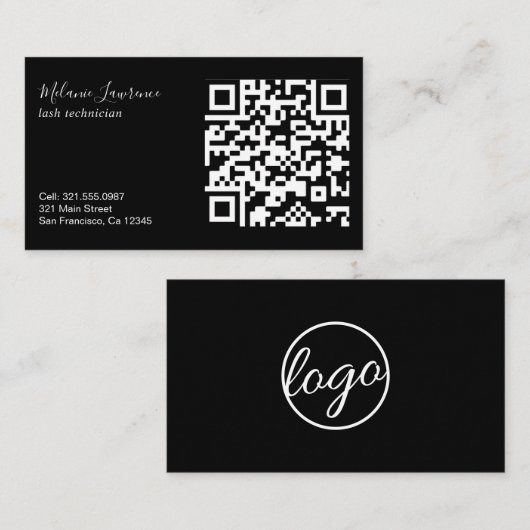 Carte De Visite Logo simple moderne QR Code noir (Devant / Derrière)