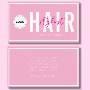 Carte De Visite Logo Simple Moderne Rose Pâle Coiffeuse Blanche