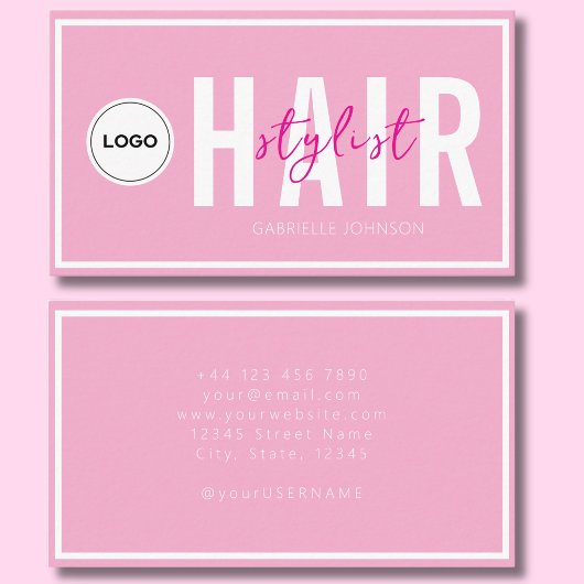Carte De Visite Logo Simple Moderne Rose Pâle Coiffeuse Blanche