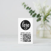 Carte De Visite Logo simple Noir Blanc moderne Photo Code QR (Debout devant)