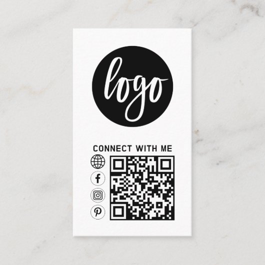 Carte De Visite Logo simple Noir Blanc moderne Photo Code QR (Devant)