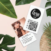 Carte De Visite Logo simple Noir Blanc moderne Photo Code QR