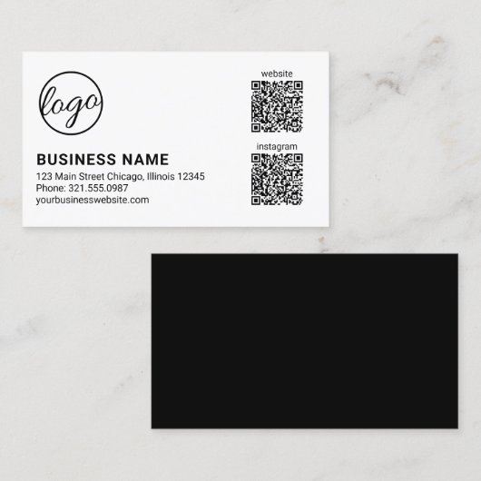Carte De Visite Logo simple Noir et Blanc moderne QR Code (Devant / Derrière)