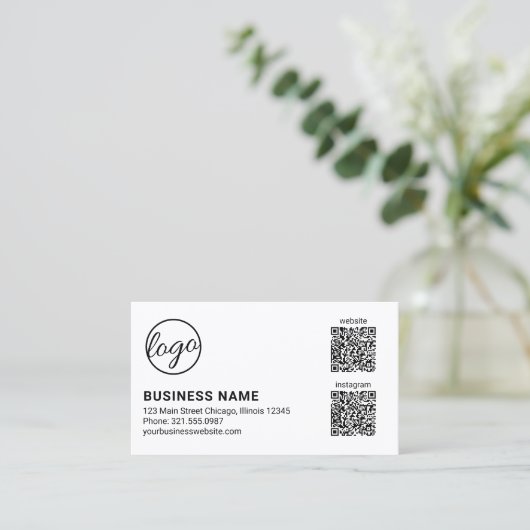 Carte De Visite Logo simple Noir et Blanc moderne QR Code (Debout devant)