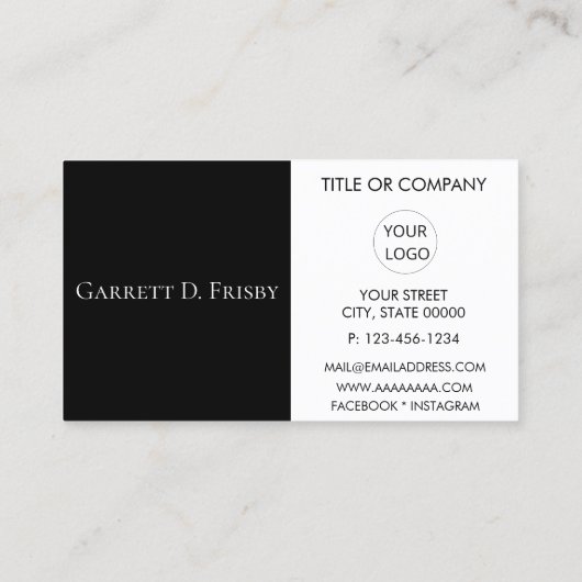 Carte De Visite Logo Simple Noir Et Blanc Qr Code Entreprise (Dos)