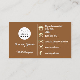 Carte De Visite Logo Social Media Gold QR Code Adresse Brown