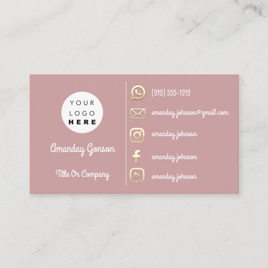 Carte De Visite Logo Social Media Gold QR Code Gold Blush (Devant)