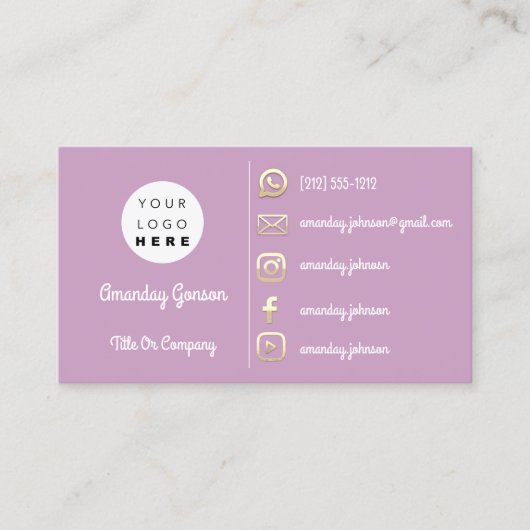 Carte De Visite Logo Social Media Gold QR Code Gold Lavender (Devant)