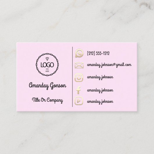 Carte De Visite Logo Social Media Gold QR Code Gold Rose (Devant)