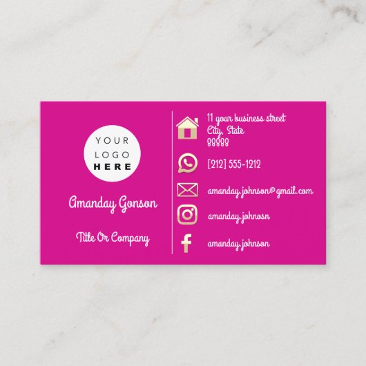 Carte De Visite Logo Social Media Gold QR Code Gold Rose (Devant)