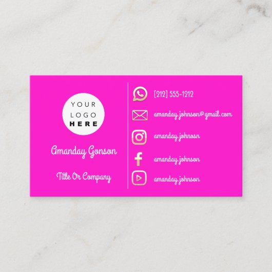 Carte De Visite Logo Social Media Gold QR Code Gold Rose (Devant)