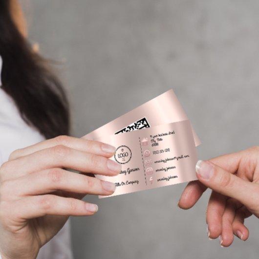 Carte De Visite Logo Social Media Gold QR Code Rose Adresse