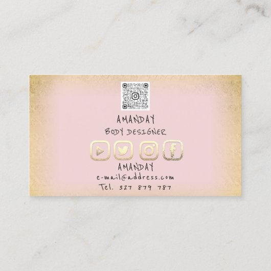Carte De Visite Logo Social Media Logo QR Code Gold Rose (Dos)