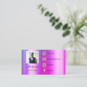 Carte De Visite Logo Social Media QR Code Photo Pink Gold (Debout devant)