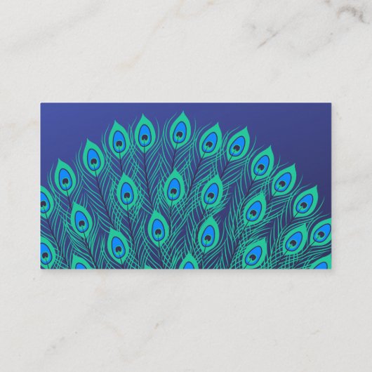 CARTE DE VISITE LOGO STYLISÉ ART DÉCO BLEU BLANC PEACOCK FEATHERS (Dos)