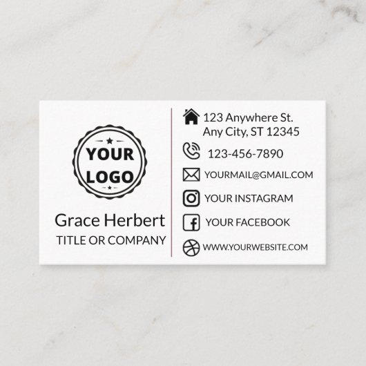 Carte De Visite Logo sur mesure - icônes de médias sociaux minimal (Devant)