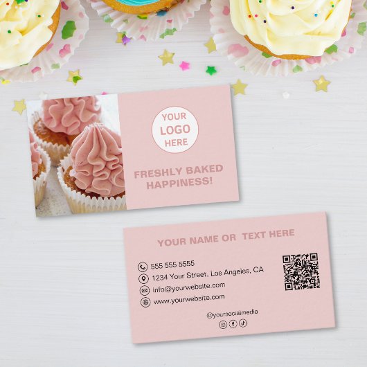 Carte De Visite Logo sur mesure Photo QR Pink Bakery