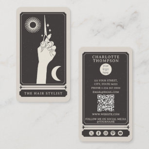 Carte De Visite Logo Tarot Céleste Coiffeur Noir Beige Bohème