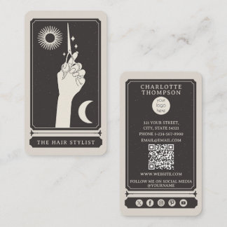 Carte De Visite Logo Tarot Céleste Coiffeur Noir Beige Bohème