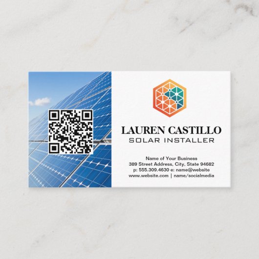 Carte De Visite Logo Tech Energy | Panneaux solaires | QR (Devant)