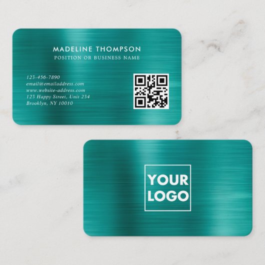 Carte De Visite Logo Turquoise métallique brossé professionnel Cod (Devant / Derrière)