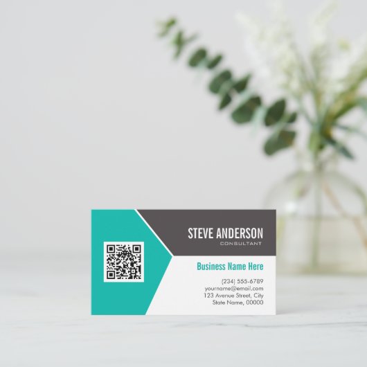Carte De Visite Logo Turquoise Turquoise Entreprise QR Code (Debout devant)