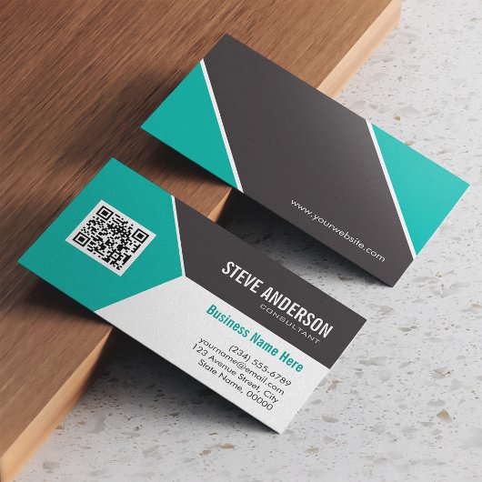 Carte De Visite Logo Turquoise Turquoise Entreprise QR Code