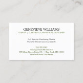 Carte De Visite Logo Variété plante Conception Jardin Paysage (Dos)