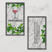 Carte De Visite Logo Verre Vin | Blanc marbre | Vignes (Devant / Derrière)
