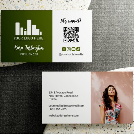 Carte De Visite Logo vert de l'armée QR Code Photo Médias sociaux