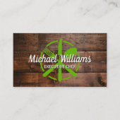 Carte De Visite Logo vert en argent | Arrière - plan bois (Devant)