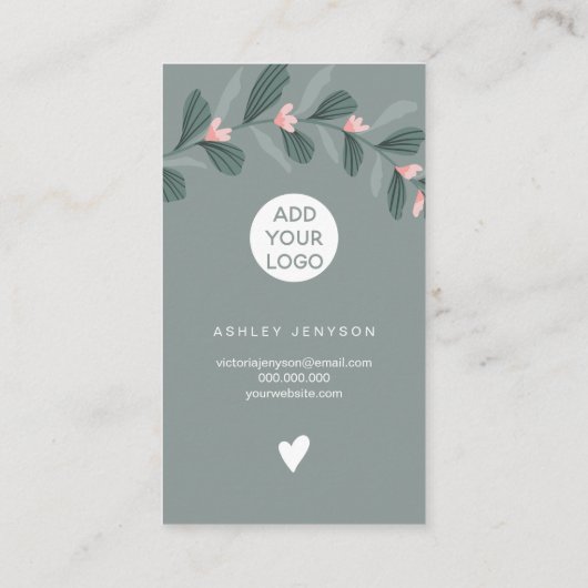 Carte De Visite Logo vert moderne feuillage rose commander merci (Dos)