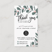 Carte De Visite Logo vert moderne feuillage rose commander merci (Devant)