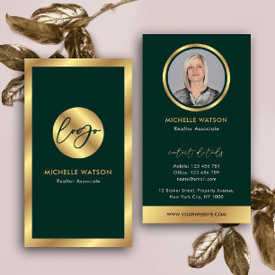 Carte De Visite Logo Vert & Or Avocat moderne Immobilier Photo