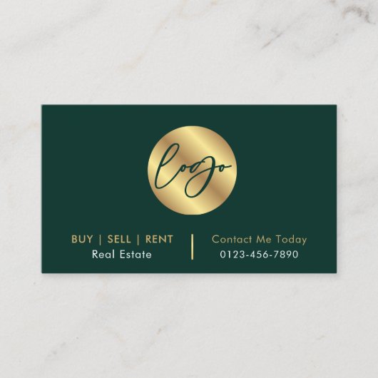 Carte De Visite Logo Vert & Or Moderne Immobilier Code QR (Devant)