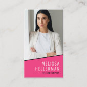 Carte De Visite Logo vertical de code QR de photo rose chaud (Devant)