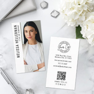 Carte De Visite Logo vertical de la société de code QR de photo pr