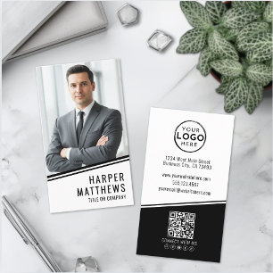 Carte De Visite Logo Vertical de la Société de Code QR de Photo Pr