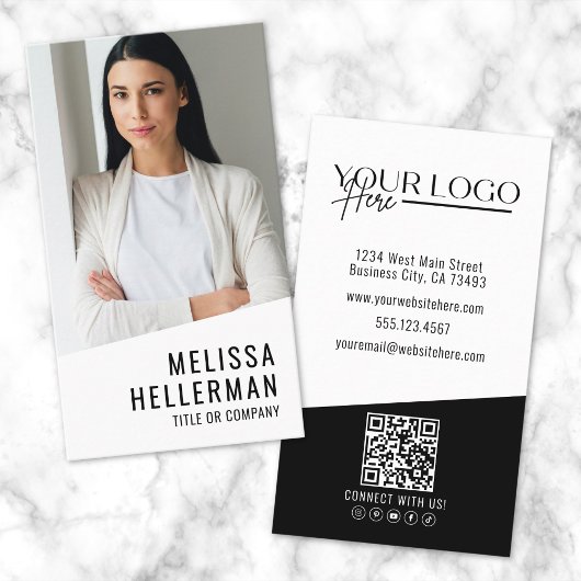 Carte De Visite Logo Vertical de la Société de Code QR de Photo Pr